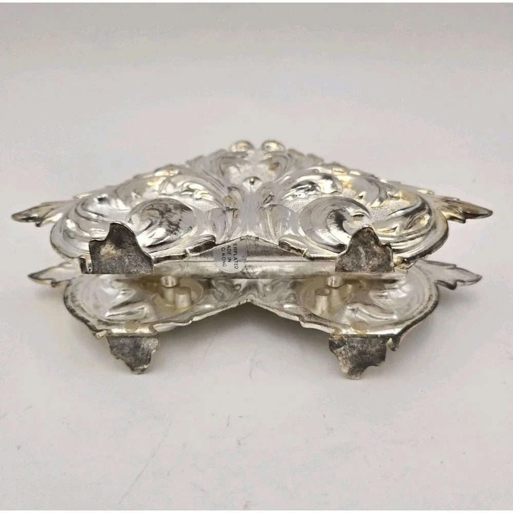 Vintage Ornate Silver Tone Napkin Holder Scroll Design NIB Hong Kong Baroque New